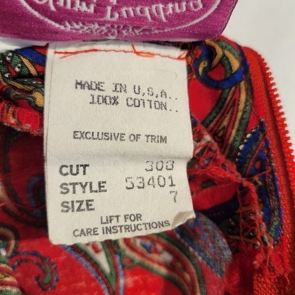 Vintage 80s Red Teardrop Print Ruffle Collar Pleated Girls Christmas Dre… - Picture 7 of 8